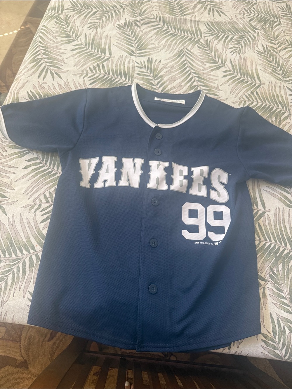 Yankees Kids Navy Button-Up Jersey Shirt with White Trim